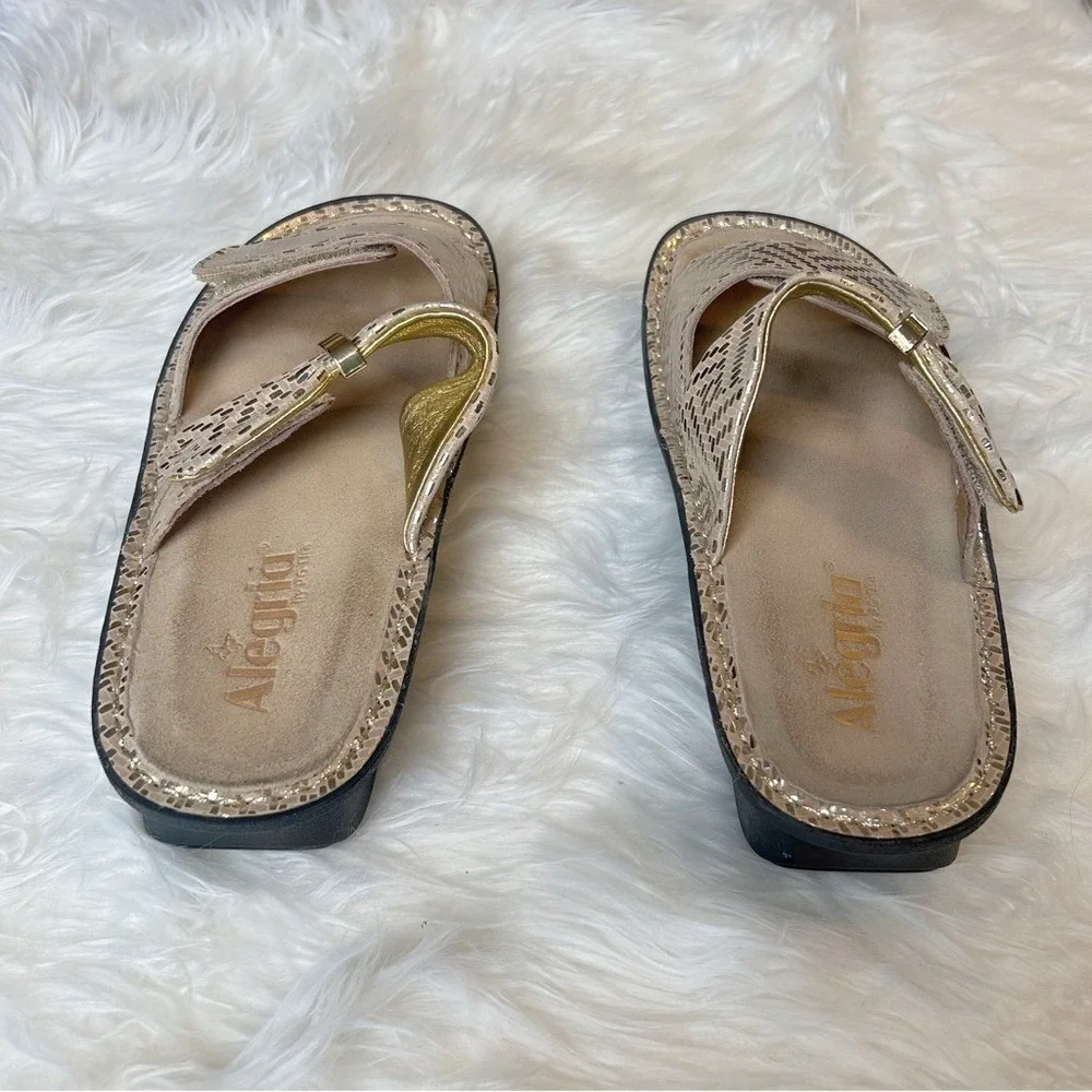 Alegria Karin Gold Snakeskin‎ Leather Slide Sandals Womens 38 KAR-523